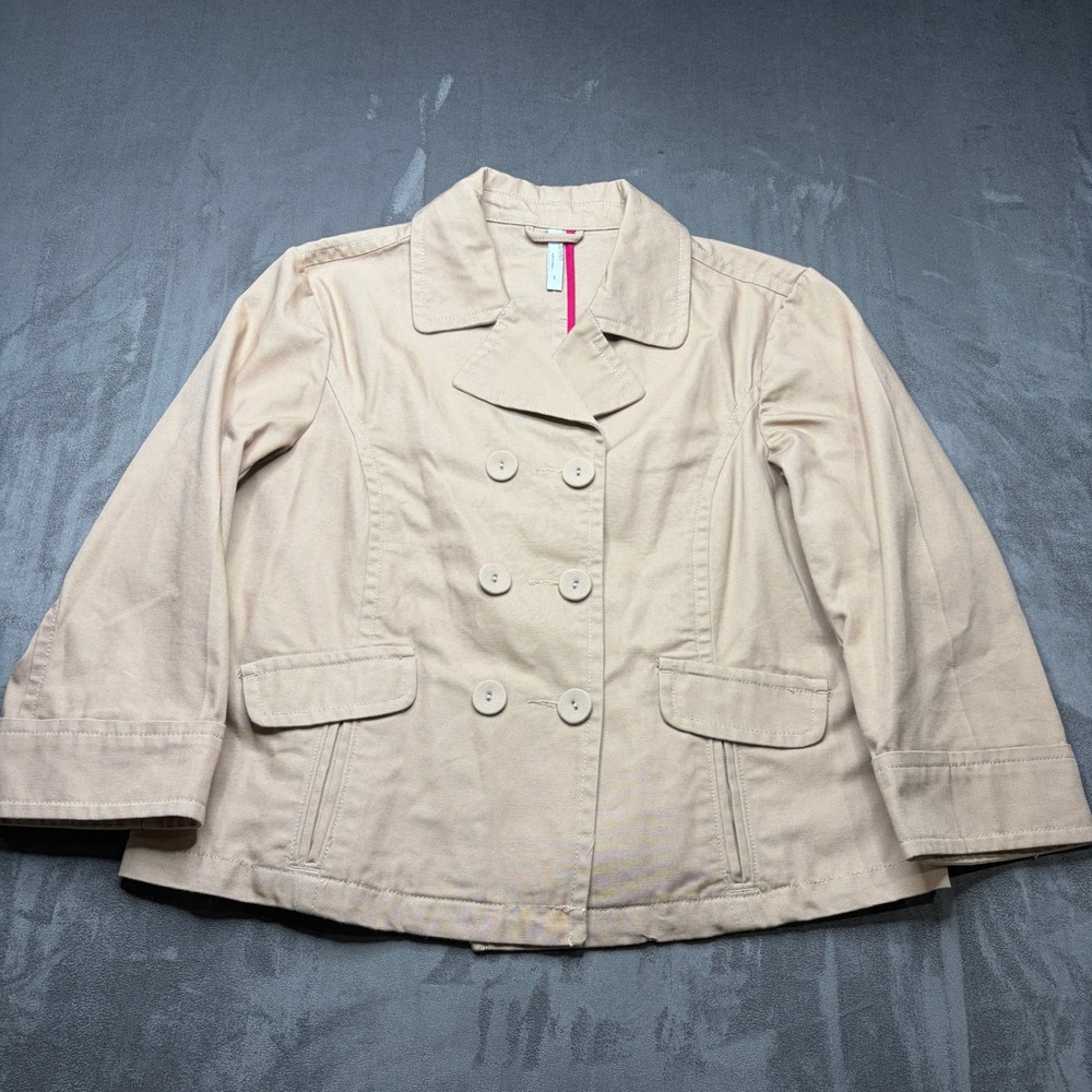 Vtg Old Navy Pea Coat Womens L Beige Double Breasted 3/4 Sleeve 100% Cotton 2010